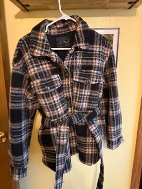 Sanctuary Plaid Utility Belted Jacket - Black, Brown & Cream NEW without TAGs